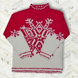 Vintage Festive Red and Cream Turtleneck Sweater